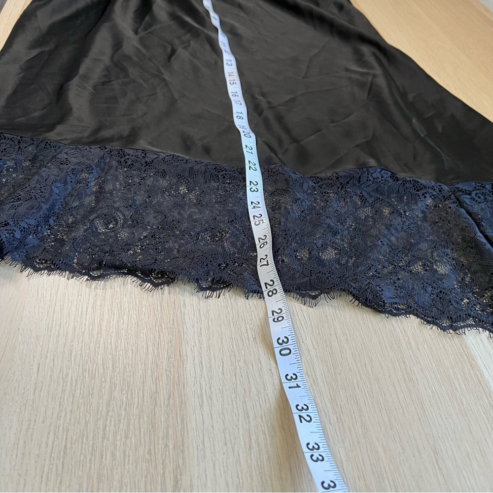 Anthropologie Black Midi Slip Skirt Asymmetrical Lace Hem Women’s XL - Picture 7 of 11